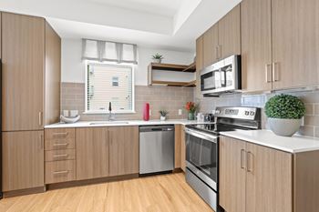 Kitchen with white countertops